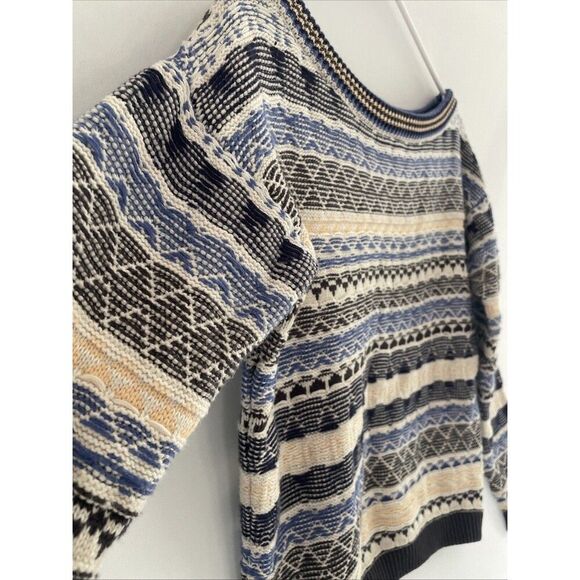 Tigerlily 3d Coogi‎ Like Sweater Made Boat Neck Blue Stripe Blue Women’s Small - Picture 5 of 11